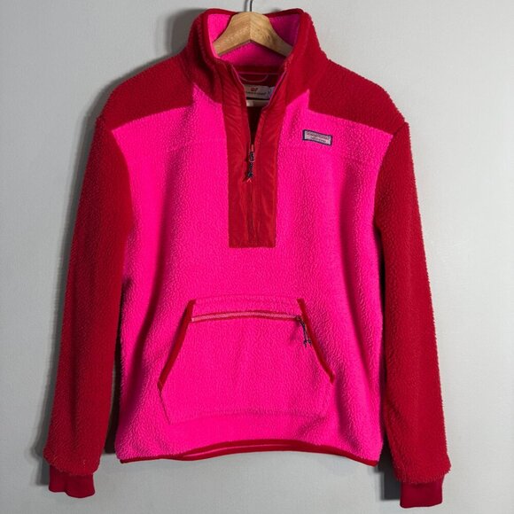 Vineyard Vines 1/4 Zip Colorblock Fleece Pullover Jacket Women's Small Pink Red - Picture 5 of 15